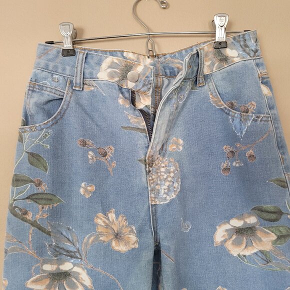 Floral Blue Jeans, Wide Leg - Size M - Picture 2 of 5